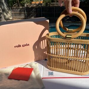 CULT GAIA Mini Coco Tote Natural Bamboo Basket Cage Tote Handbag 20117WD-TAN